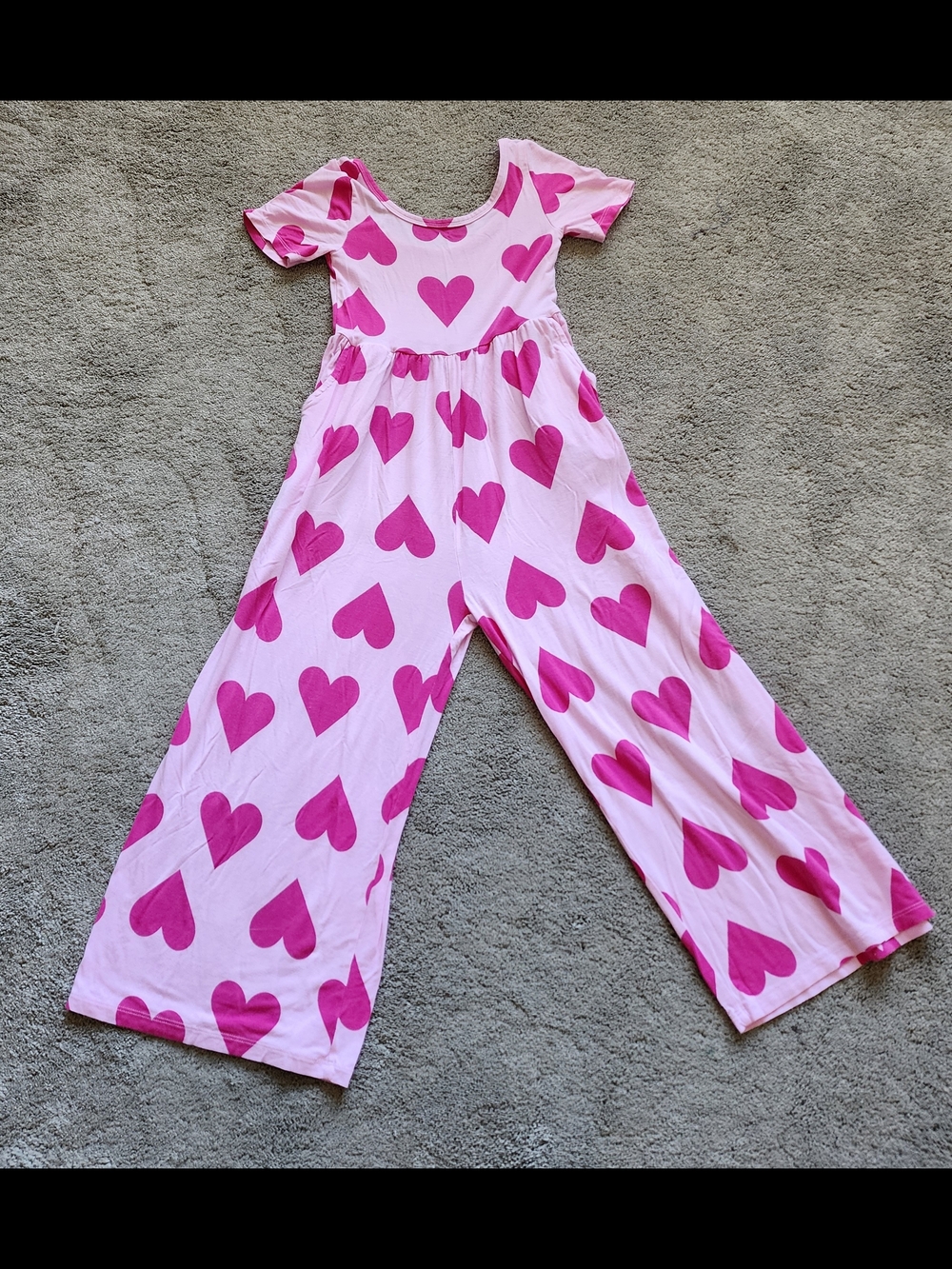 Bums & Roses Bamboo Pink Heart Print Wide-Leg Kids Jumpsuit/Romper